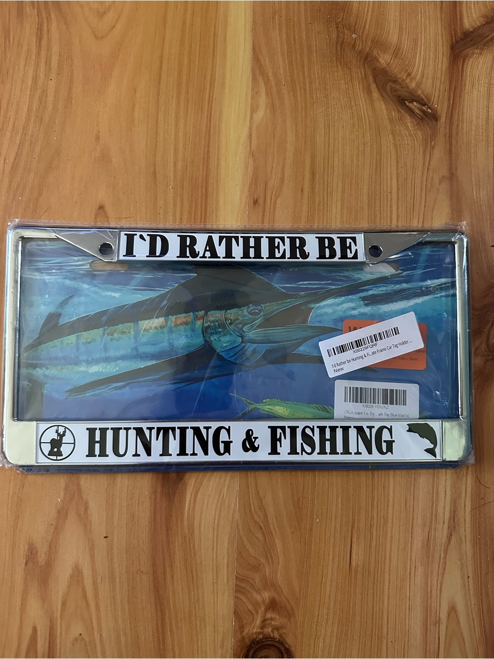 I'D RATHER BE Hunting & Fishing License Plate Frame - Blue Marlin Design